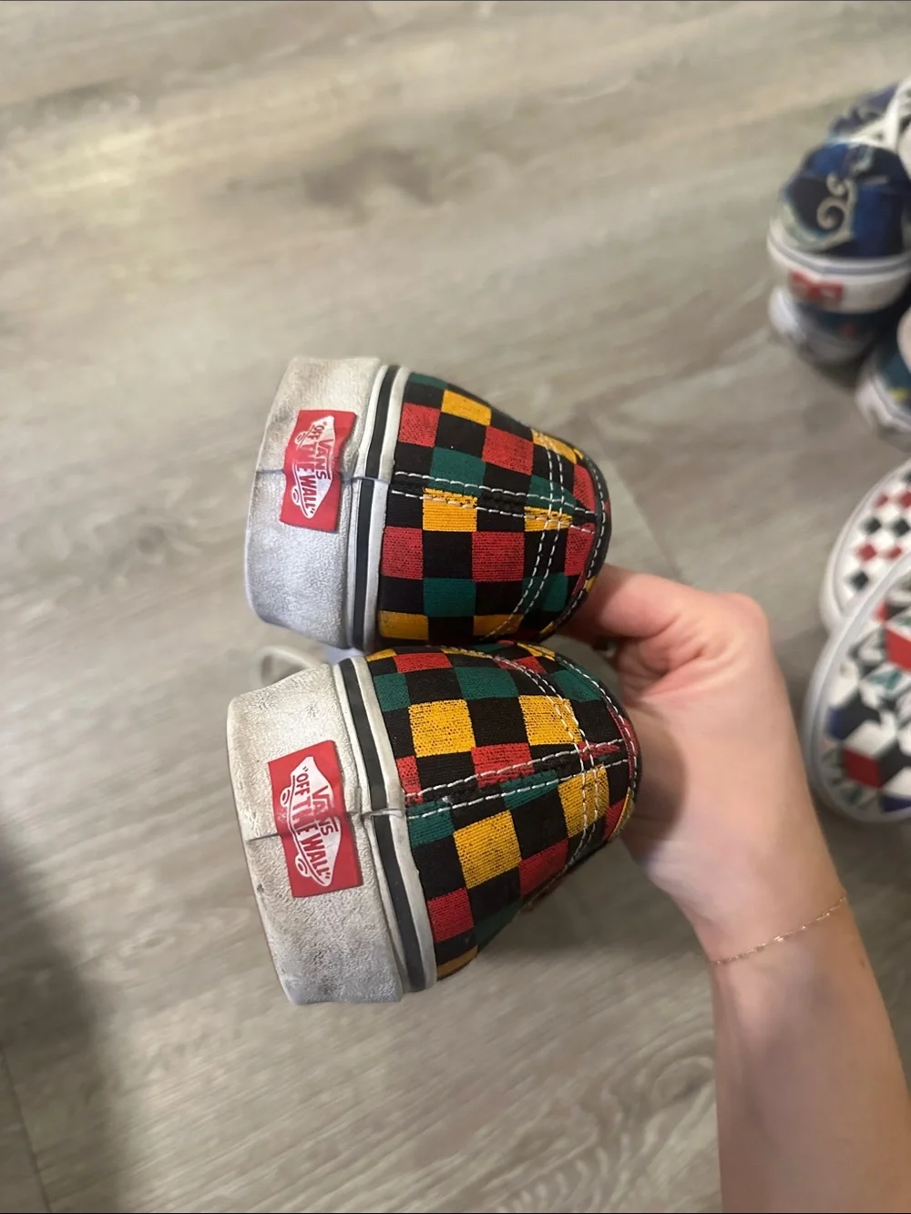 Vans Checkerboard Low-Top Sneakers in Black, Red, Yellow, Green - Picture 2 of 5